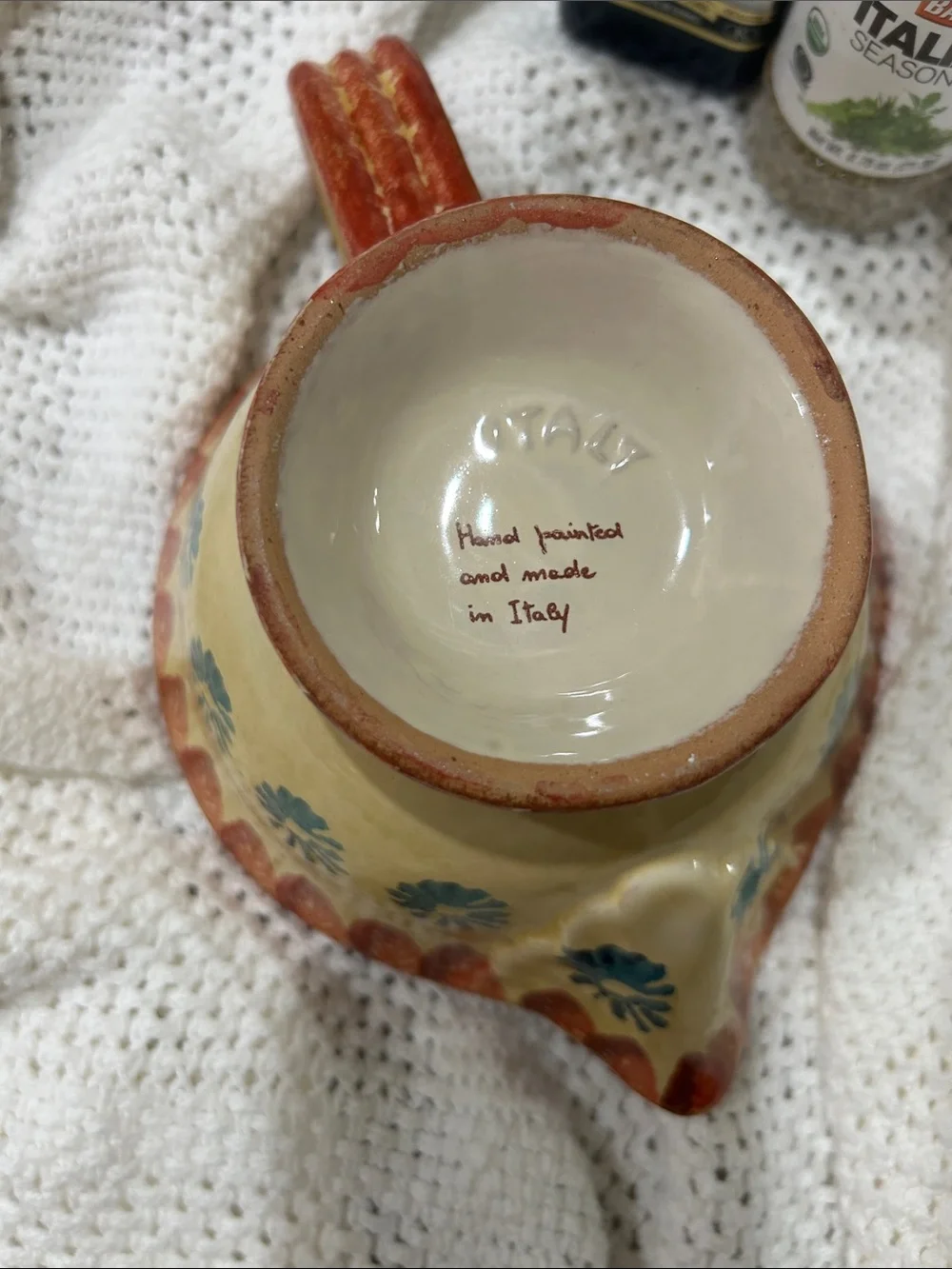 Italian Ceramic Dish with Pour Spout Handpainted in Italy Tomato and Olive